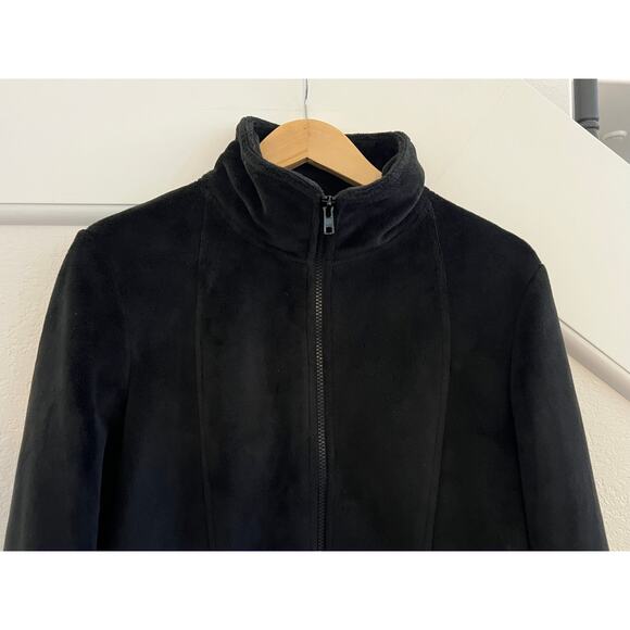 Kristen Blake Plush Fleece Zip Up Jacket Womens Medium Black Velour Cinch Waist - Picture 8 of 16